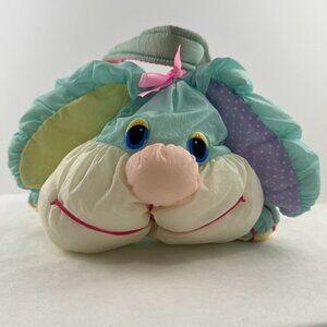 Vintage Pastel Bunny Plush Easter Basket Nylon Parachute Polka Dots Bows 80s